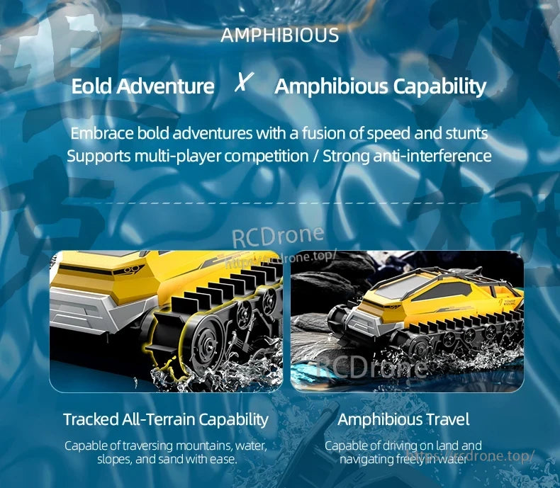JJRC Q183 RC Car, All-terrain amphibious RC car for land and water, featuring tracks, multiplayer racing, anti-interference tech, and high-speed stunts—perfect for adventurous play.