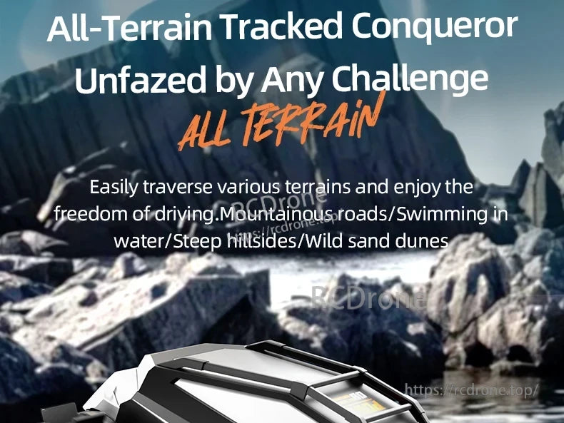 JJRC Q183 RC Car, All-terrain tracked RC car easily handles mountains, water, hills, and sand dunes with superior mobility and freedom.