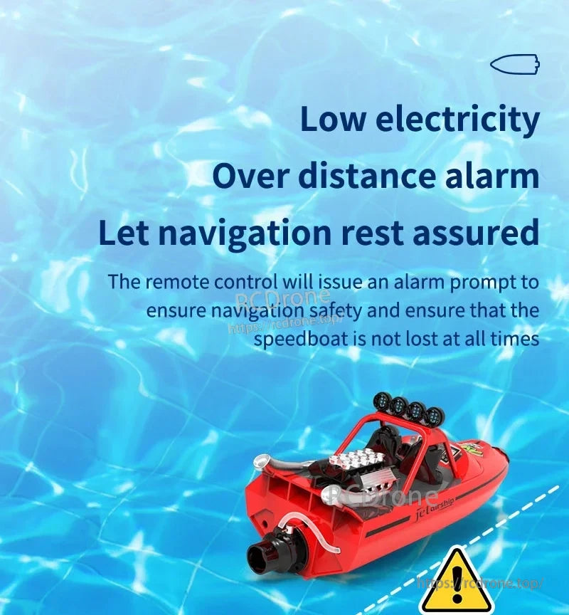 JJRC TY725 RC Boat, RC boat with low battery and over distance alarm for safe navigation.