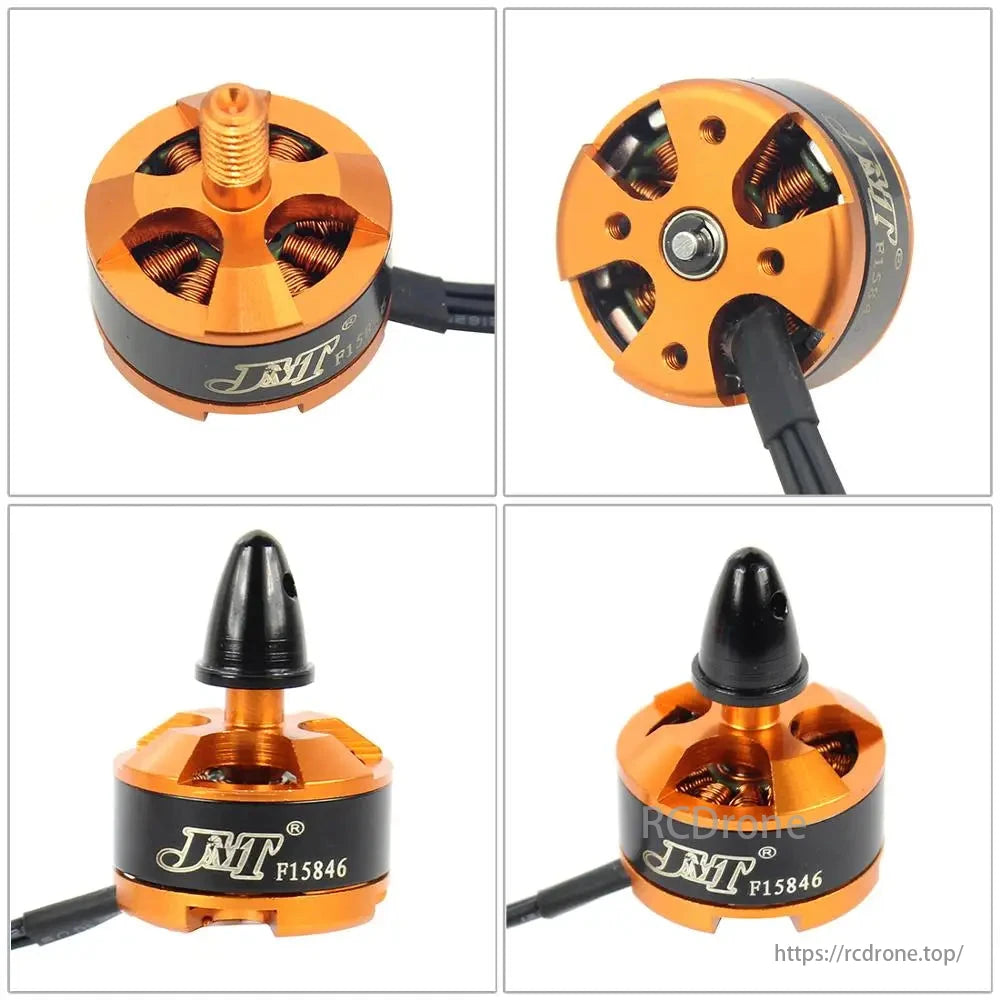 JMT 1806 2400KV CW/CCW Brushless Motor, JMT 1806 2400KV brushless motor for 250 FPV drone, orange/black design, visible coils/connectors, CW/CCW compatible.