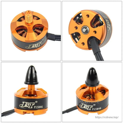 JMT 1806 2400KV CW/CCW Brushless Motor, JMT 1806 2400KV brushless motor for 250 FPV drone, orange/black design, visible coils/connectors, CW/CCW compatible.