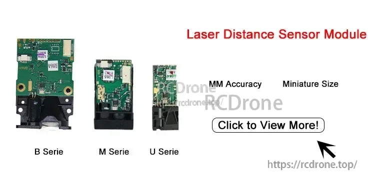 JRT 100m Laser Distance Sensor, Miniature laser distance sensor module with millimeter accuracy for B, M, U series. Compact design. Click for details.