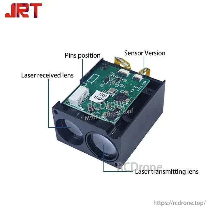 JRT Arduino TOF Laser Lidar Module Distance Sensor, JRT TOF laser lidar module with 905nm wavelength, UART TTL interface, 8-36V power, 1-100Hz frequency, up to 1000m range, model PTFS-400.
