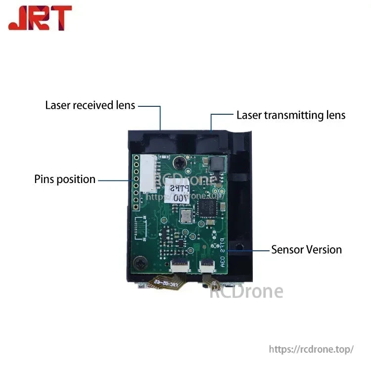 JRT Arduino TOF Laser Lidar Module Distance Sensor, JRT TOF laser lidar sensor with 905nm wavelength, 1000m range, 8-36V power, UART TTL interface, and 1-100Hz frequency, model PTFS-400.