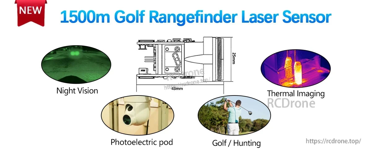 JRT Lidar Distance Sensor, Compact 1500m laser rangefinder with night vision, thermal imaging, and photoelectric pod for precise golf and hunting distance measurement in all conditions.
