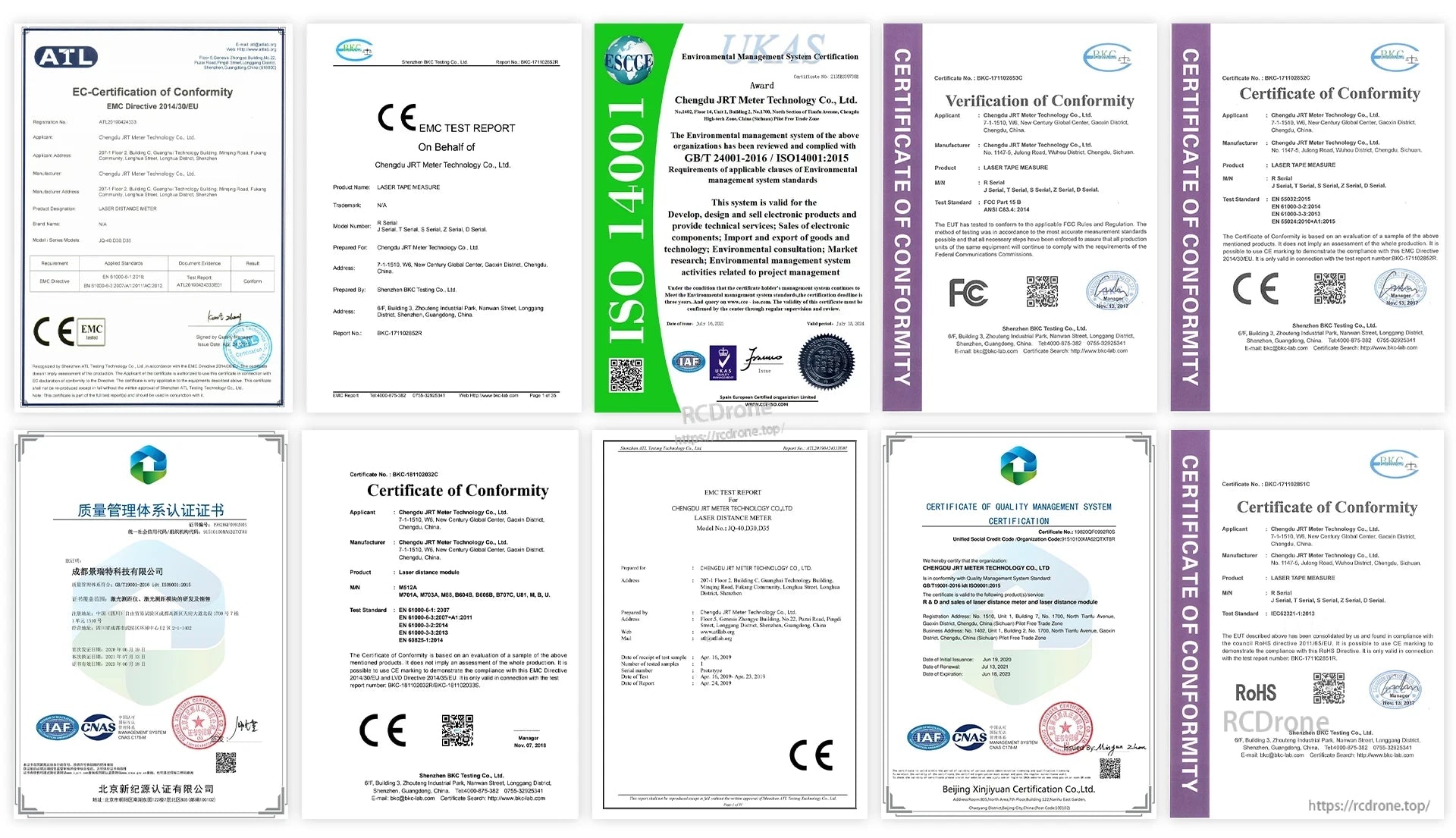 JRT Lidar Distance Sensor, JRT Lidar Sensor is CE, ISO 14001, RoHS, FCC certified, with test reports and conformity certificates, ensuring international compliance and quality.