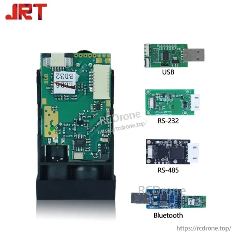 JRT MB2A 60m Modbus RTU Laser Distance Sensor, JRT MB2A laser sensor features USB, RS-232, RS-485, and Bluetooth interfaces for versatile connectivity and precise distance measurement.