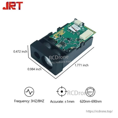 JRT MB2A 60m Modbus RTU Laser Distance Sensor, JRT MB2A laser sensor: 60m range, ±1mm accuracy, 3/8Hz, 620–690nm, RS485, 2.5–3.3V, Class II, compact.