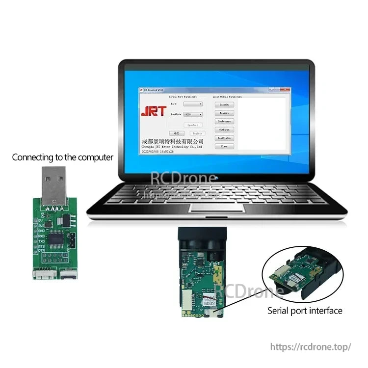 JRT MB2D42U USB/TTL Laser Distance Sensor, JRT MB2D42U is a USB/TTL laser distance sensor with serial interface for precise measurements and computer connectivity.