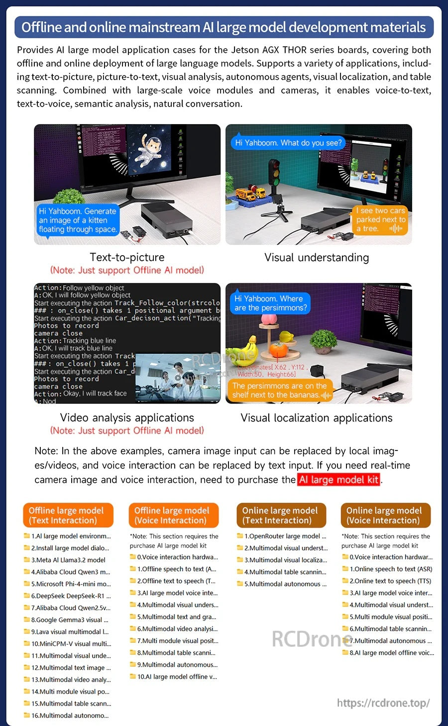 Offline and online AI large model development materials with demos for text-to-picture, vision, and localization tasks