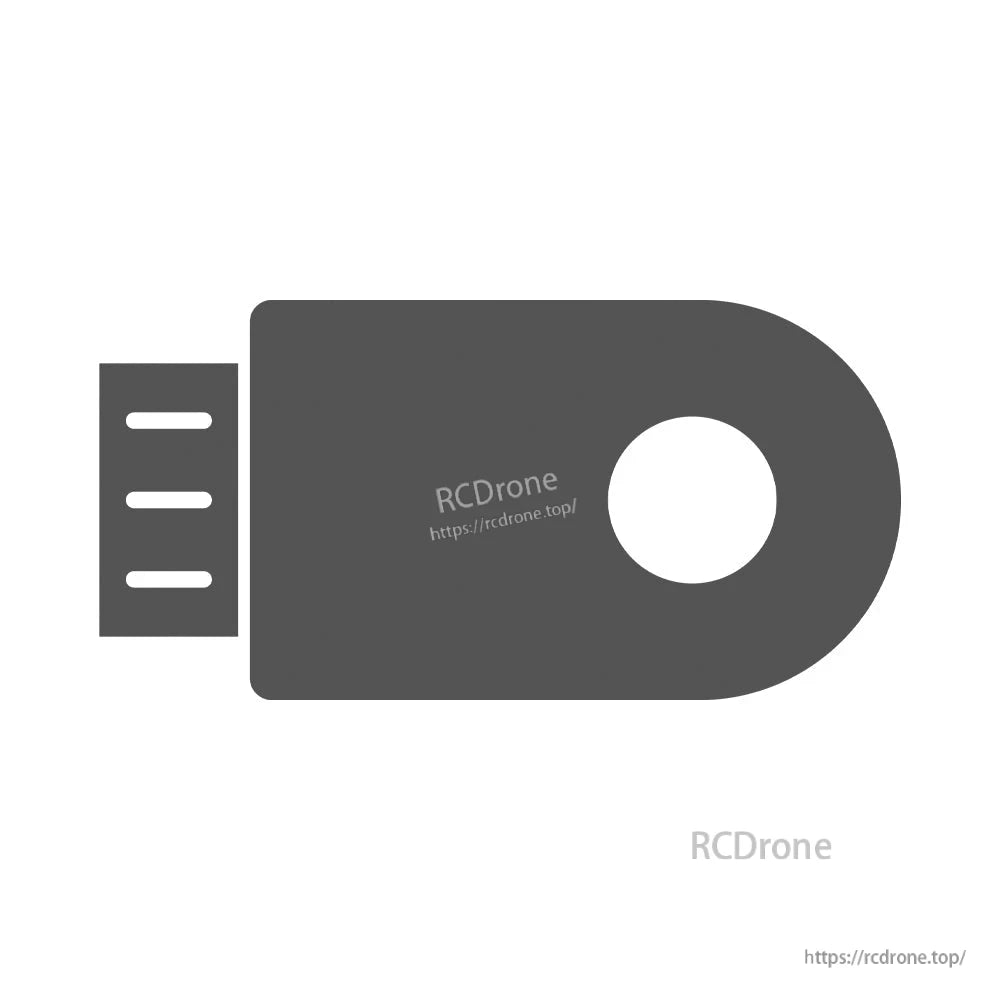 USB flash drive graphic with RCDrone branding and web address on the casing, side view with keyring hole