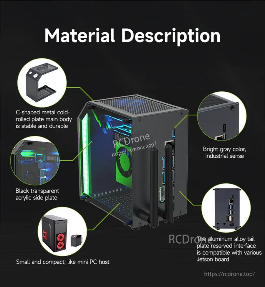 Yahboom Jetson MINI CUBE NANO Protective Case materials: cold-rolled metal frame, acrylic side panel, alloy rear plate