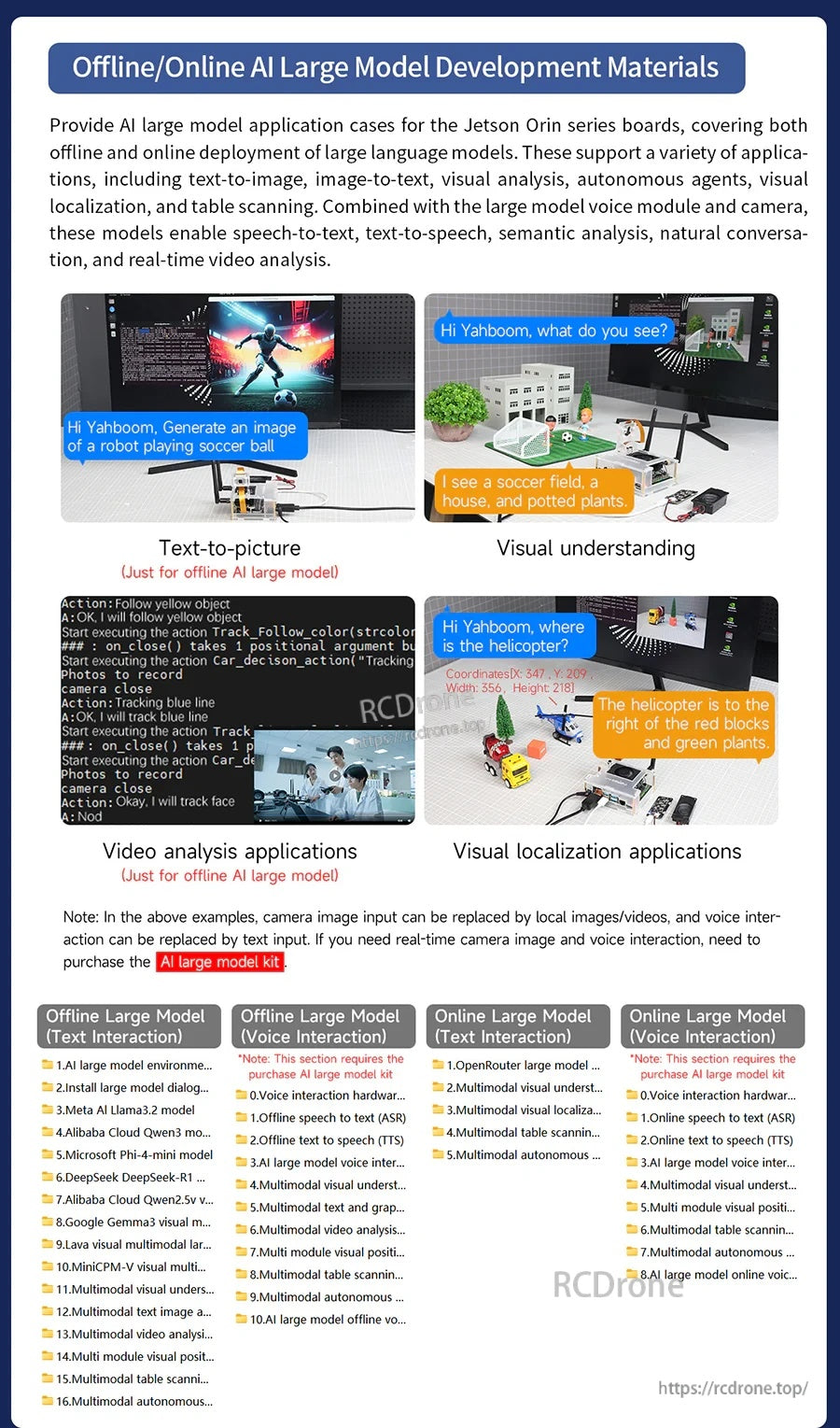 Offline/online AI large-model development materials with visual understanding, text-to-picture, and localization demos