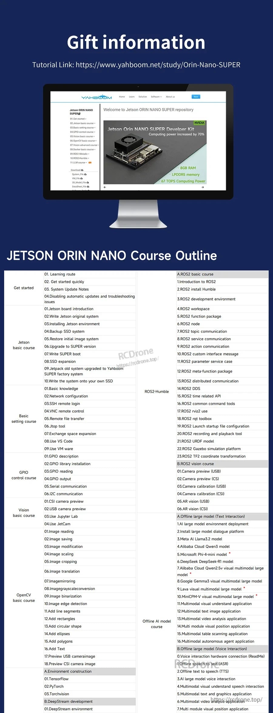 Course outline screenshot for Jetson Orin Nano SUPER tutorials and training materials download page