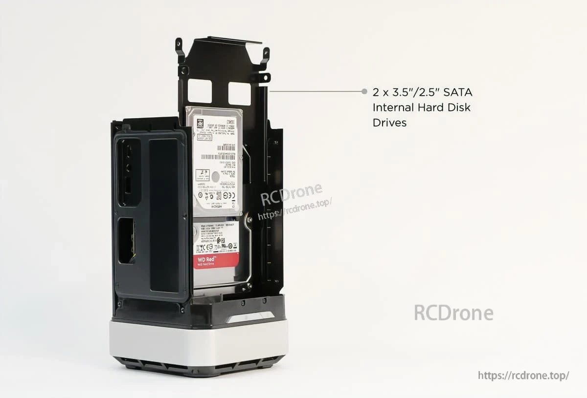 Jetson Xavier NVR, Two 3.5-inch SATA internal hard disk drives installed securely.