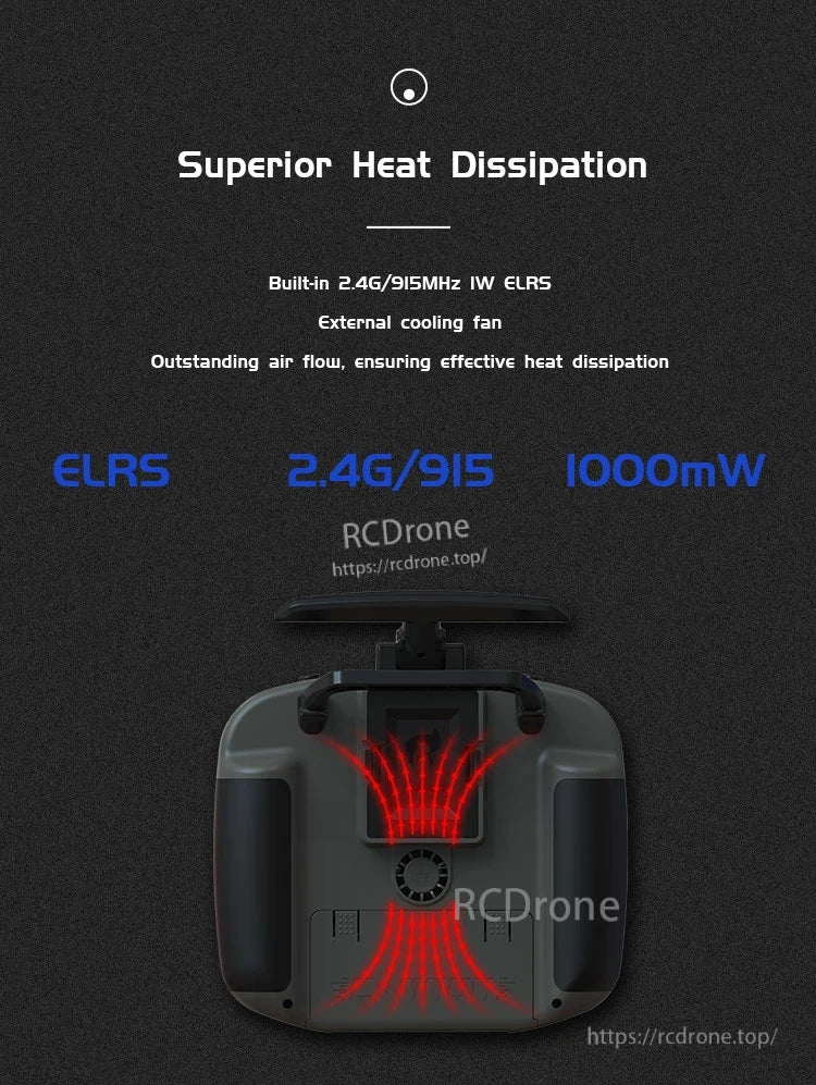 Jumper T15 ELRS Radio, External fan and optimized airflow enable superior cooling; features ELRS 2.4G/915MHz and 1000mW power.