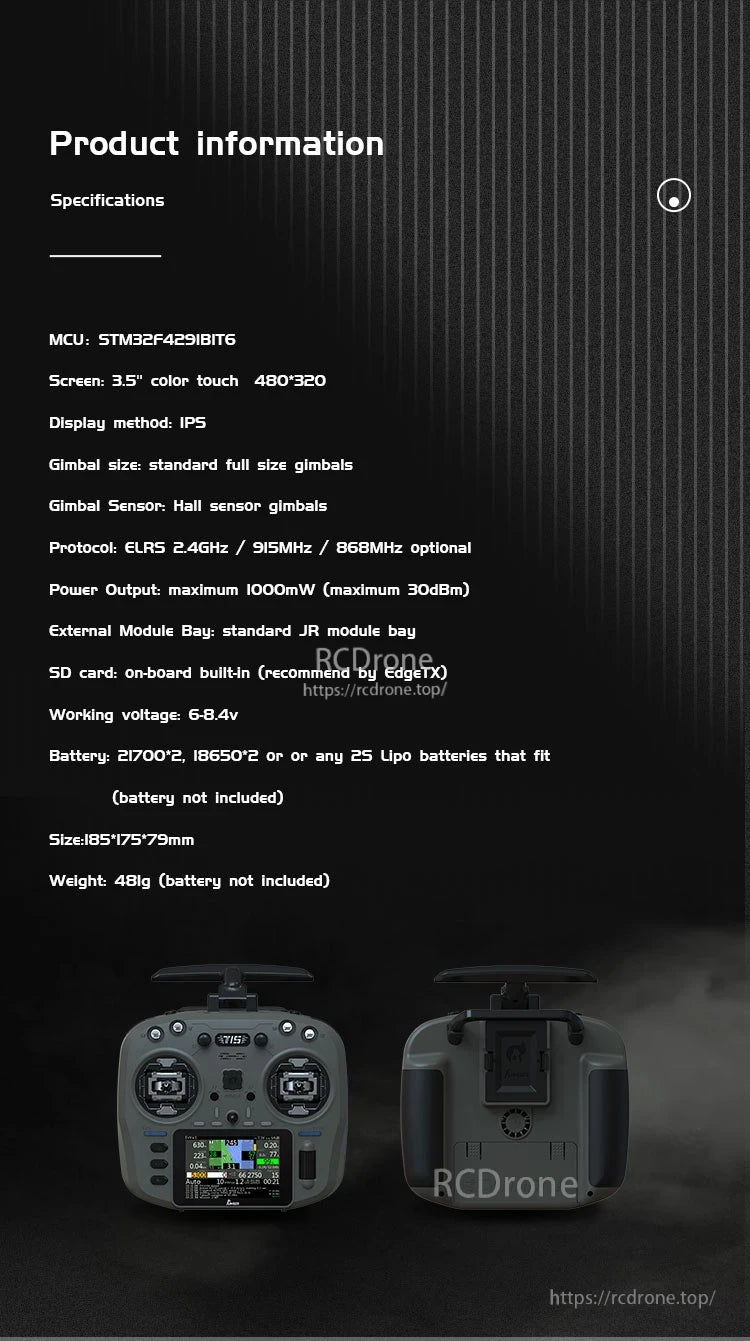 Jumper T15 ELRS radio features STM32F429, 3.5” IPS screen, Hall gimbals, 1000mW ELRS, SD card, JR bay, 2S LiPo support, 481g.