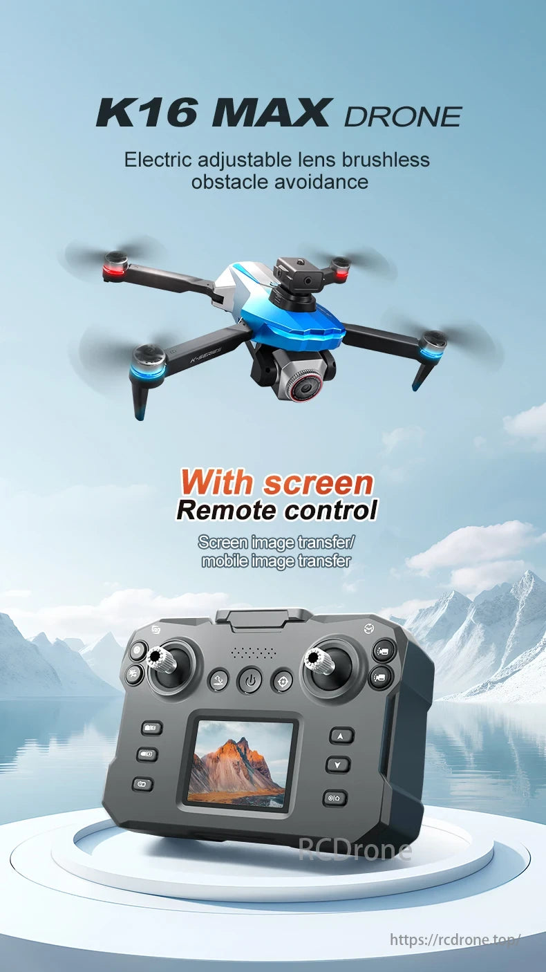 K16 MAX drone with electric lens, obstacle avoidance, and screen remote control.