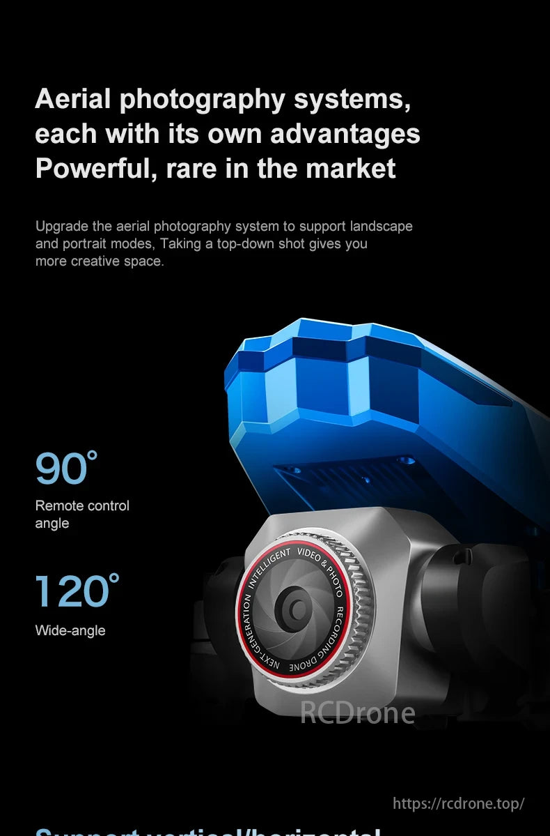 K16 Max Drone, Aerial photography systems with landscape/portrait modes, 90° remote control angle, and 120° wide-angle lens offer unique advantages for creative shots.