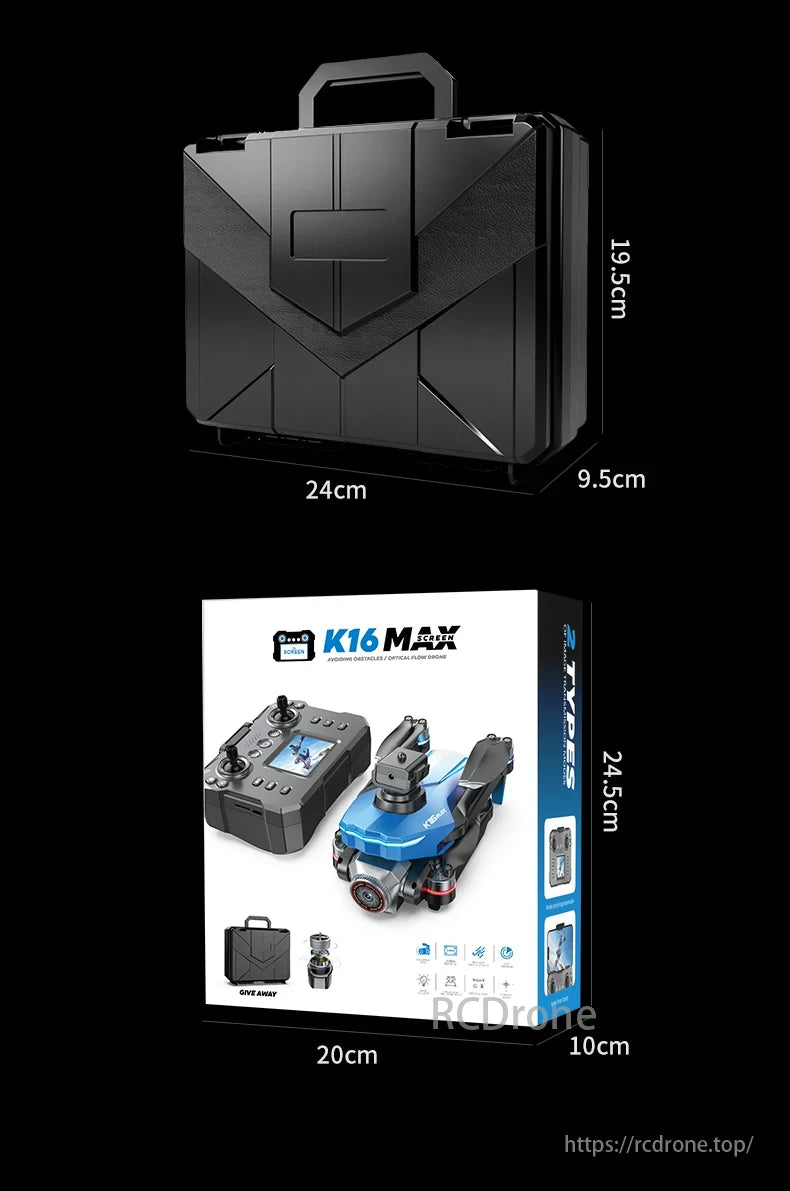 K16 Max Drone, Drones specifications: aerial photography enabled, camera features 1080p HD recording, weighs 210g, and has a flight time of 12 minutes.