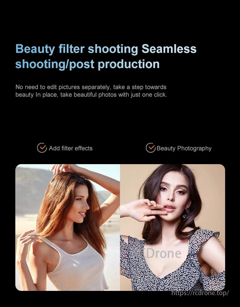 K16 Max Drone, Beauty filter shooting offers seamless photo editing with one click for stunning results.