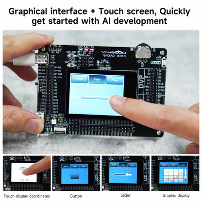 K210 dev board capacitive touch LCD demo screen with finger using slider and button UI