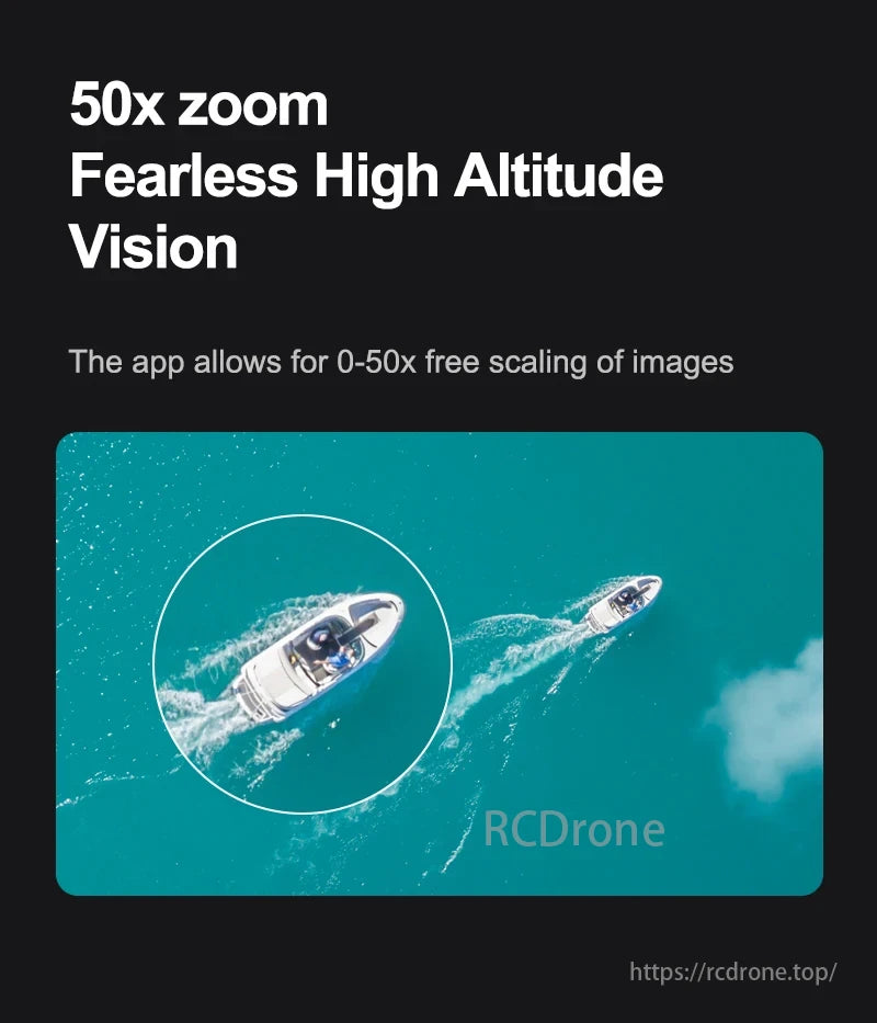 KBDFA M4 Drone, App enables 0-50x image scaling for enhanced aerial clarity and detail in high-altitude drone vision.