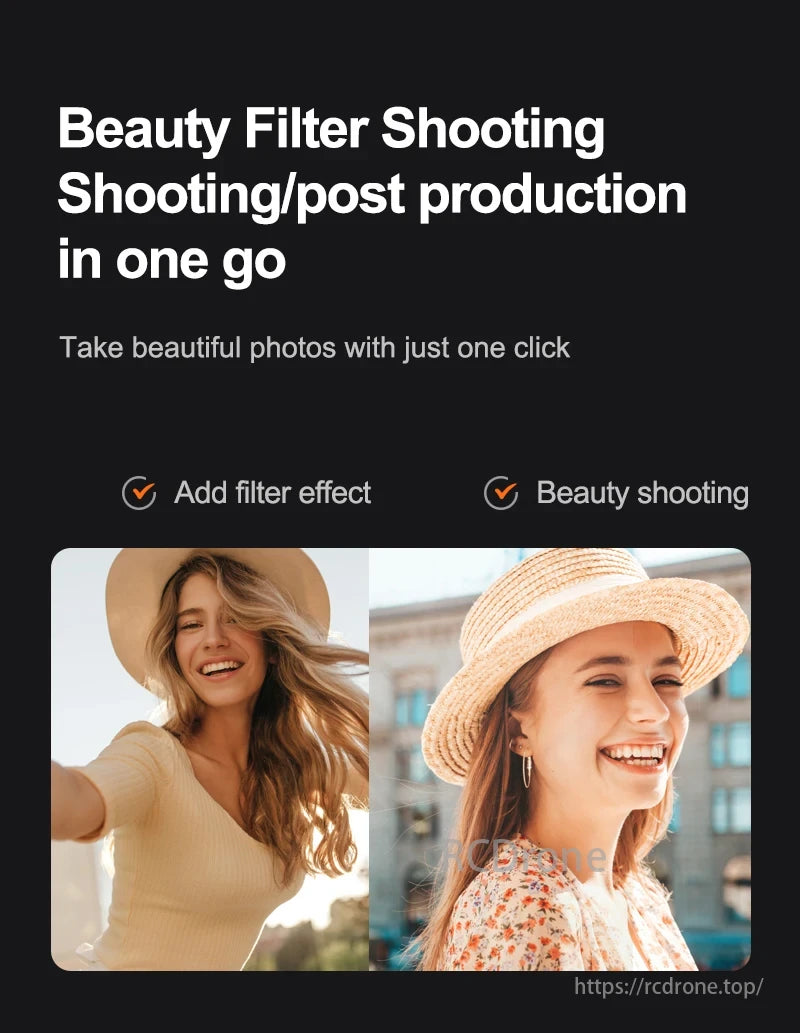 KBDFA M4 Drone, Beauty Filter Shooting integrates shooting and post-production, offering one-click stunning photos with filter effects and beauty enhancements.