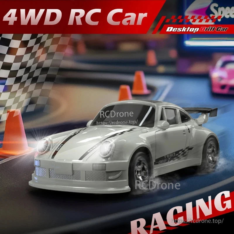 KF20 1:64 4WD Drift Rc Car, 4WD RC car with 2.4GHz remote, Type-C charging, 20-minute runtime, designed for desktop drift racing and indoor fun.