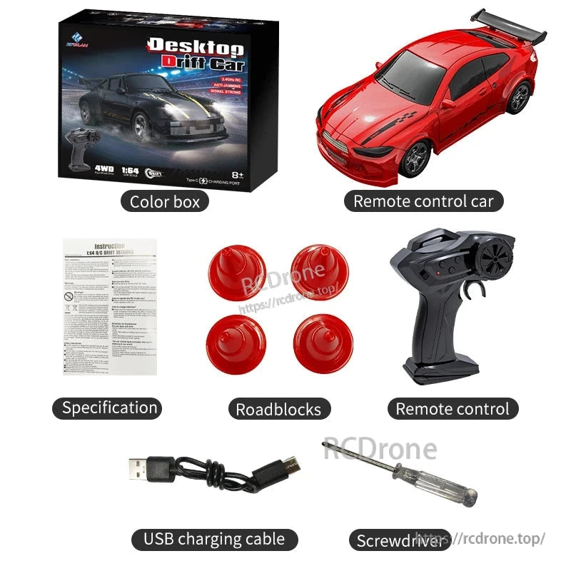 KF20 1:64 4WD Drift Rc Car, KF20 1:64 4WD Drift RC Car features proportional 2.4GHz racing, Type-C charging, 20-minute runtime, and 20-meter range.