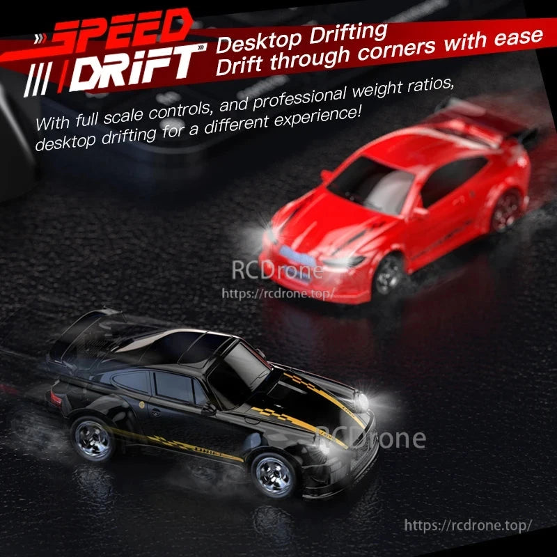 KF20 1:64 4WD Drift Rc Car, Speed Drift: Full-scale desktop drifting with realistic controls, 2.4GHz, Type-C charging, 20-minute runtime, and 20-meter range.