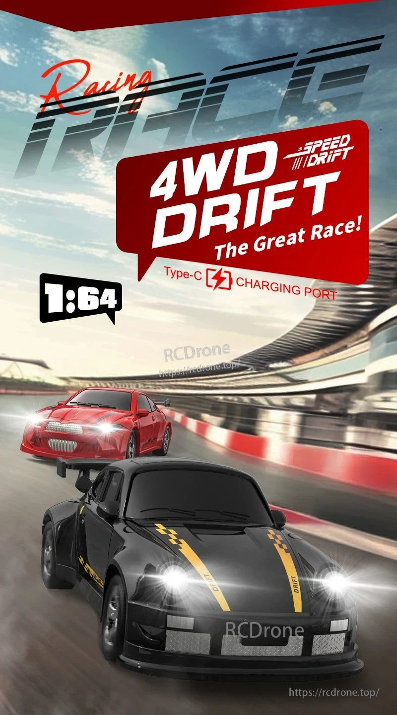 KF20 1:64 4WD Drift Rc Car, 1:64 4WD RC drift car with Type-C charging, designed for high-speed racing and smooth drifting performance. Compact, durable, and easy to control.