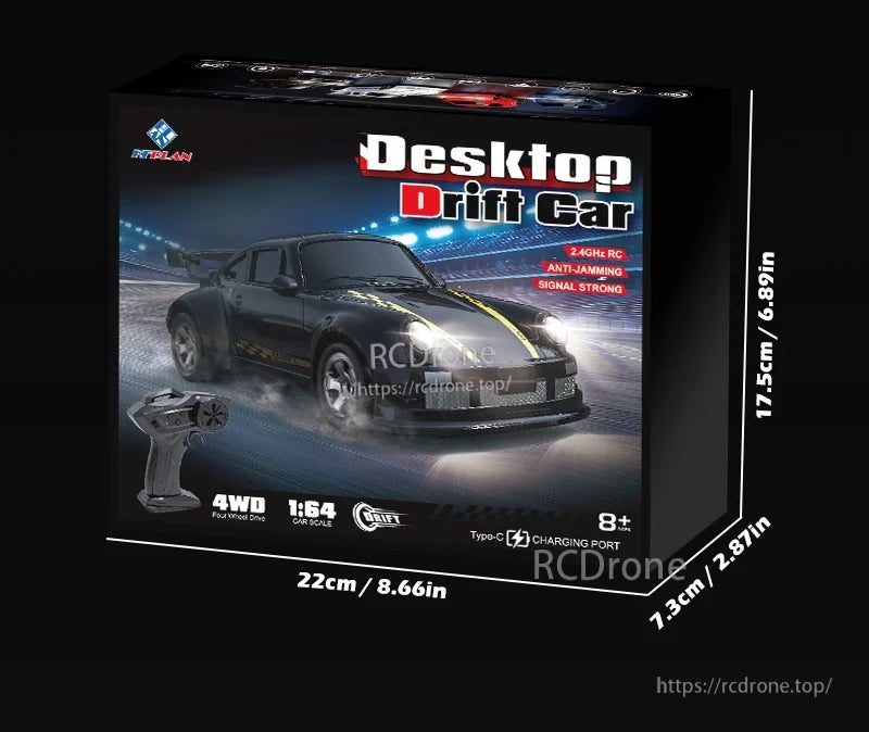KF20 1:64 4WD Drift Rc Car, Mini 1:64 scale 4WD RC drift car with 2.4GHz anti-jamming, Type-C charging, strong signal, for ages 8+, size 22x7.3x17.5cm.