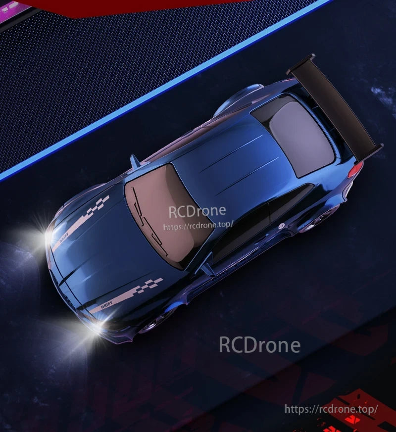 KF20 1:64 4WD Drift Rc Car, Automotive features include high-brightness headlights and simulated tail lights, with toggle ability through a transmitter.