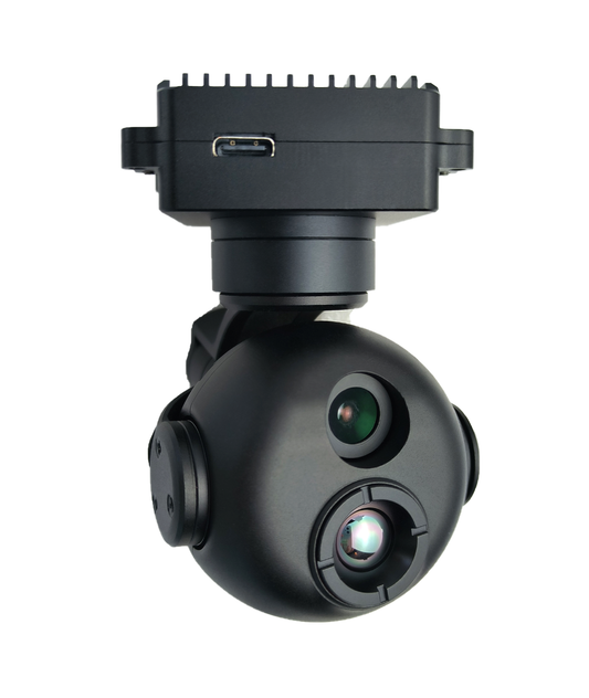 TOPOTEK KHP290A609 Подвес для дрона с двойным освещением — камера видимого света с 9-кратным цифровым зумом и разрешением 1080P + 9,1-миллиметровый 640x512 тепловизионный 3-осевой подвес IP/HDMI PTZ
