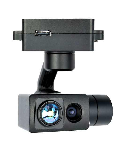 TOPOTEK KHP335M608 Çift Işıklı Drone Gimbal - 9X Dijital Zoom 1080P Görünür Işık Kamerası + 8.7mm 640x512 Termal Görüntüleme, 3 Eksenli Gimbal, IP /HDMI çıkışı