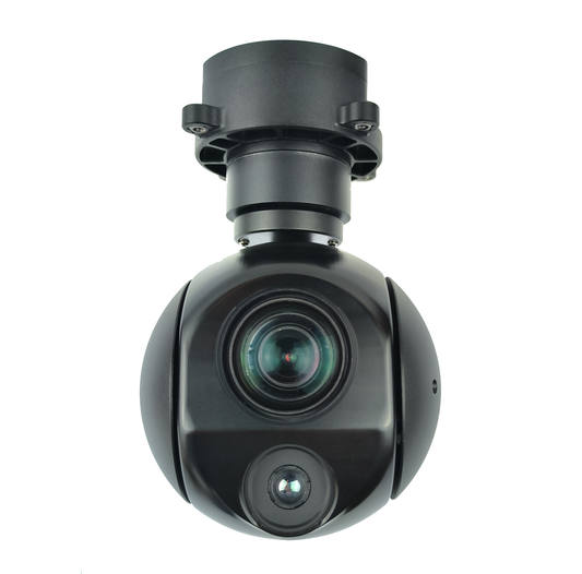 TOPOTEK KHY10G207 Двойной подвес для дрона - 10-кратный оптический / 90-кратный смешанный зум, камера видимого света 1080P + тепловизионная камера 7 мм, 256x192, 3-осевой подвес, выход IP/HDMI