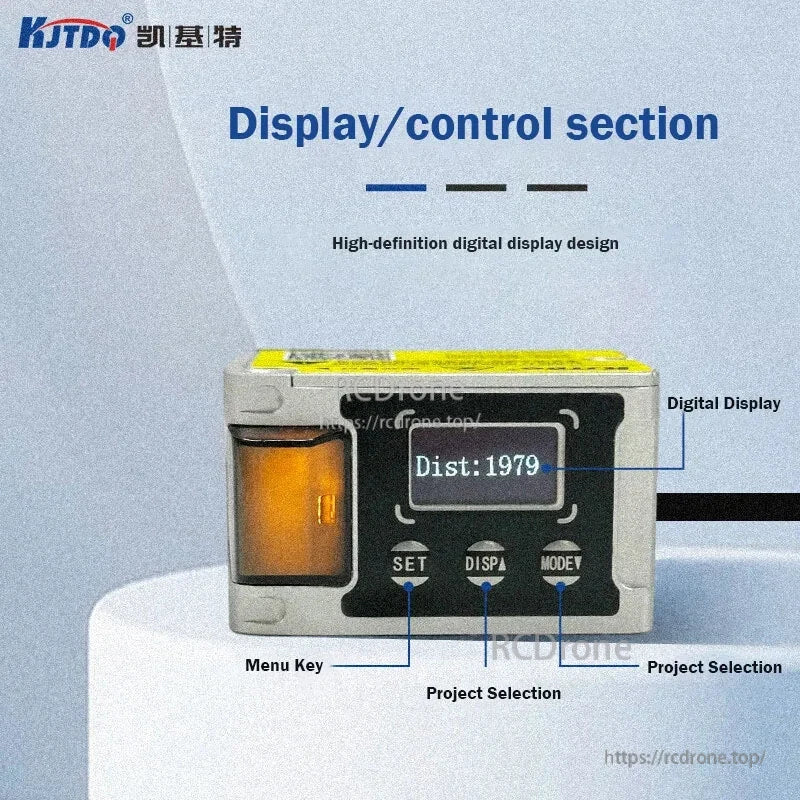KJT TG30 Laserafstandssensor, 5 m bereik, 650 nm Klasse 1, 0–10 V/4–20 mA/RS485, IP65, 9–36 V, 1 kHz