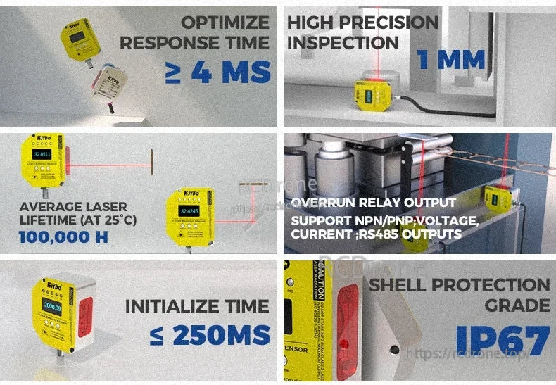 KJT TLS-05C Laser Displacement Sensor, Laser sensor TLS-05C offers fast response, 1mm precision, long lifespan, multiple outputs, IP67 durability, and real-time display—ideal for reliable, high-speed industrial inspections.