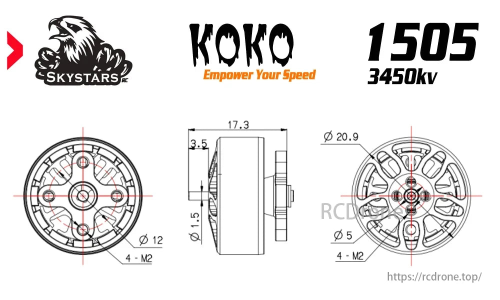 Koko 1505 Brushless Motor, Koko 1505 3450KV motor, Skystars RC, empower speed.