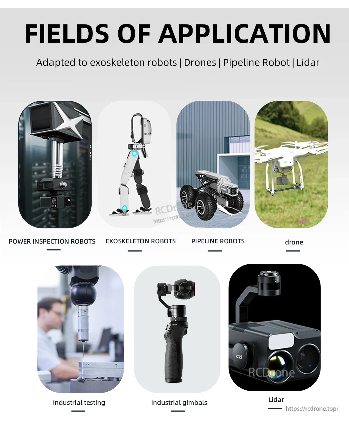 L-4015-20T Servo Motor, Robots for various industries, including exoskeletons, drones, pipelines, and testing with power inspection and lidar technology.