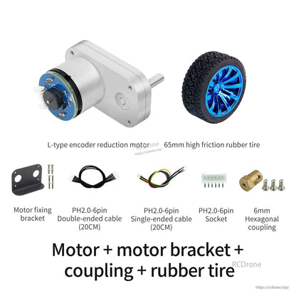 Complete set with motor, bracket, 6mm coupling, mounting screws, PH2.0 cables, socket, and rubber tire