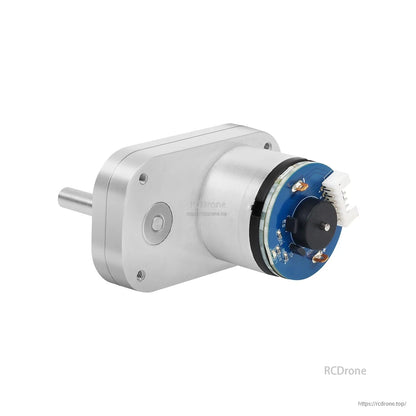 Side view of L-type 520 encoder DC reduction motor showing output shaft and rear encoder board