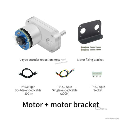 Motor + motor bracket kit with mounting screws, PH2.0 6-pin cables, and 6-pin socket