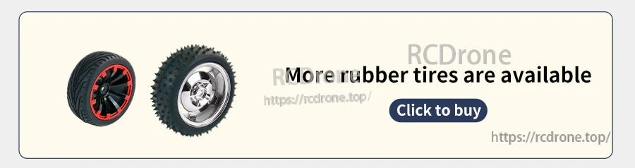 Banner promoting additional rubber tire options with multiple wheel styles and a call-to-action button