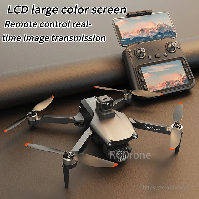 L600-1 PRO MAX GPS Drone, Drone with four propellers, camera, LCD screen, and remote control for real-time image transmission.