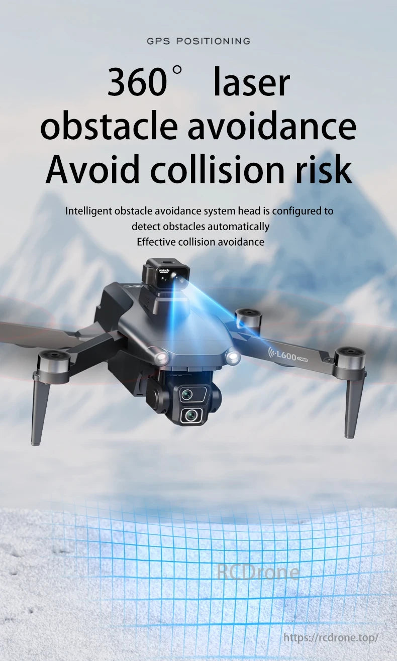 L600-1 PRO MAX GPS Drone, GPS positioning, 360° laser obstacle avoidance reduces collision risk effectively.