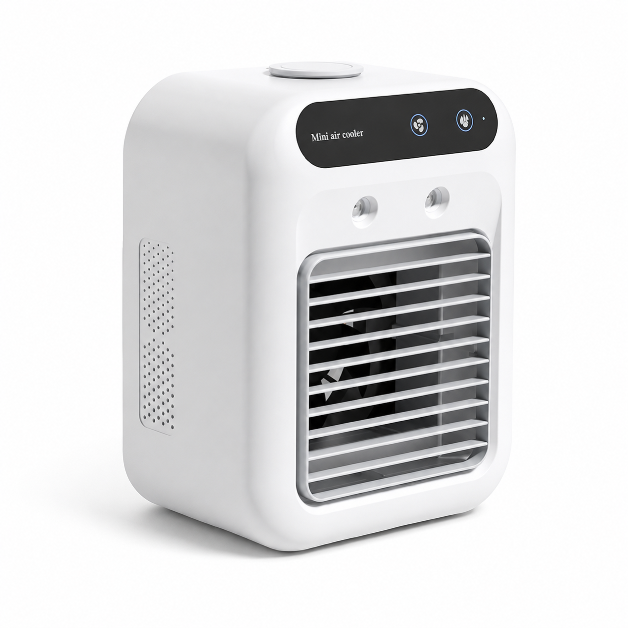 L7 Portable Mini Evaporative Air Cooler with 500ml Water Tank, Dual Mist Nozzles, 2 Speeds, USB Rechargeable 1800mAh Desktop Cooling Fan