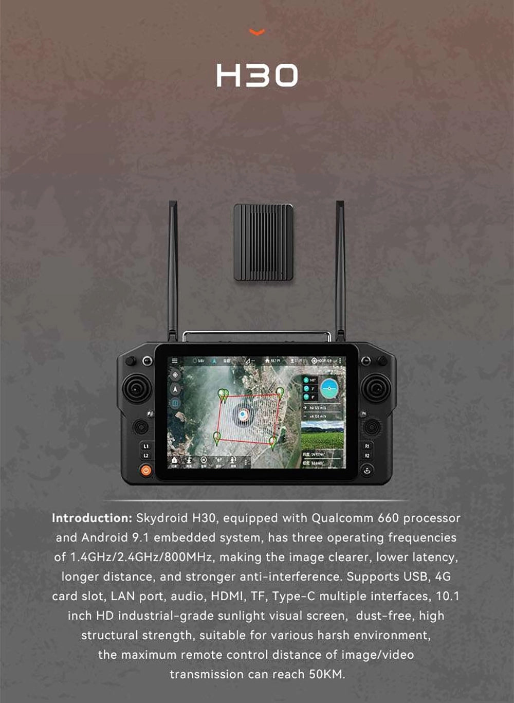 Skydroid H30 Remote Controller, Skydroid H30 has three operating frequencies of 1.4GHz/2 4GHz/8OOMHz