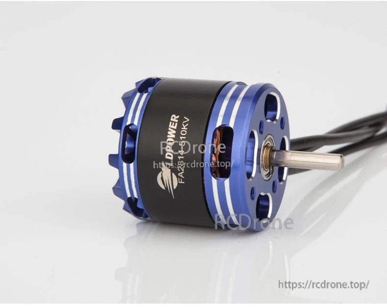 LDPOWER FA2814 880KV Airplane Brushless Motor, LDPOWER FA2814 880KV brushless airplane motor with blue aluminum housing and protruding steel shaft